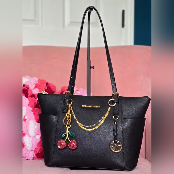 Michael Kors Black Tote Bag with Cherry Charm - Picture 1 of 6